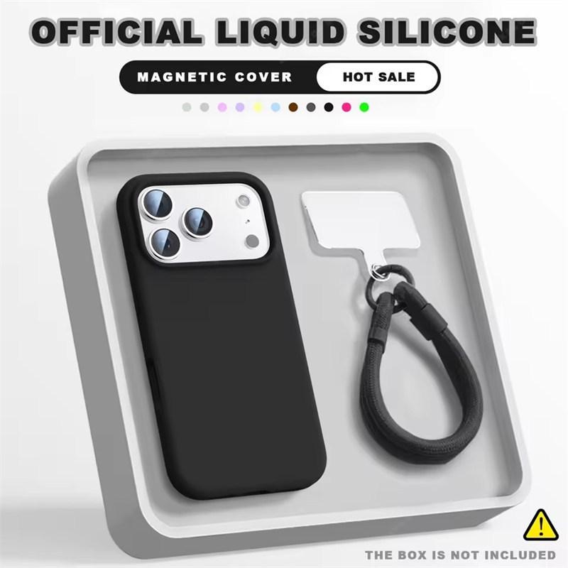 

Магнітний чохол для телефону з ремінцем на зап ястя для iPhone 16E 14 15 Plus 12 13 16 17 Pro Max Air Magsafe Рідкий силіконовий чохол-шнурок iPhone 12 чорний