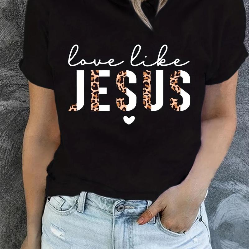Love Like Jesus Crewneck Print TShirt Short Sleeve Crew Neck Casual Top for Summer Spring Womens Clothing Regular Short Sleeve