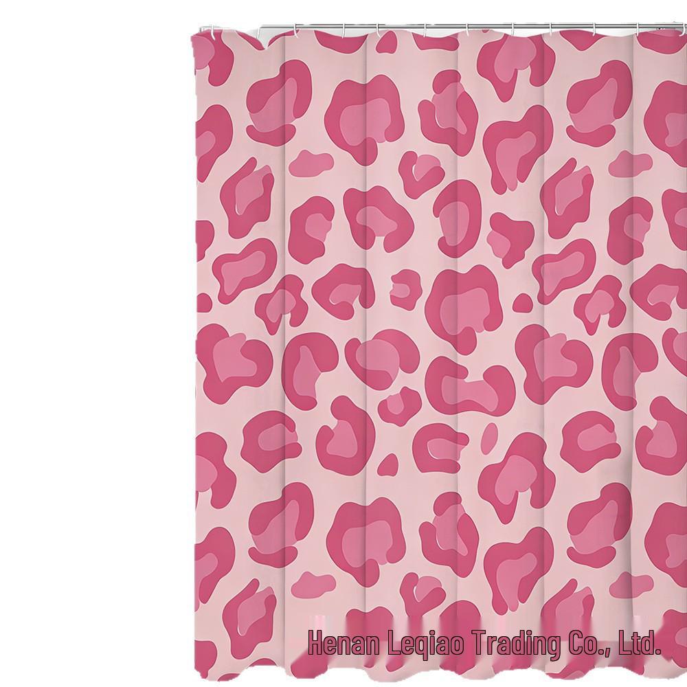 Pink Leopard Shower Curtain Set: Includes Curtain, Non-slip Bath Mat, Toilet Seat Cover, Bathroom Mat, & 12 Hooks.