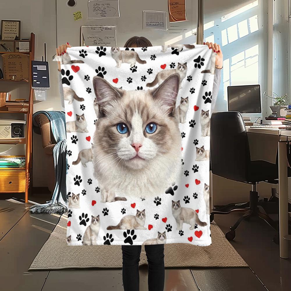 1PC Cute Cats Rabbits Print Flannel Blanket, High Quality All Seasons, Home Decor, Warmth and Comfort, Perfect for Christmas Gifts