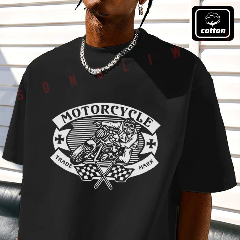 Men T-Shirt Retro Motorcycle Creative Design Cotton Tees O-neck Short Sleeve T Shirt Hip Hop St