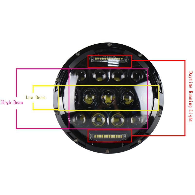 1Pcs/75W 7 Inch Led Round Headlight Far/Low Beam With 13 Lamp Beads For Motorcycle Jeep Wrangler Pickup Truck