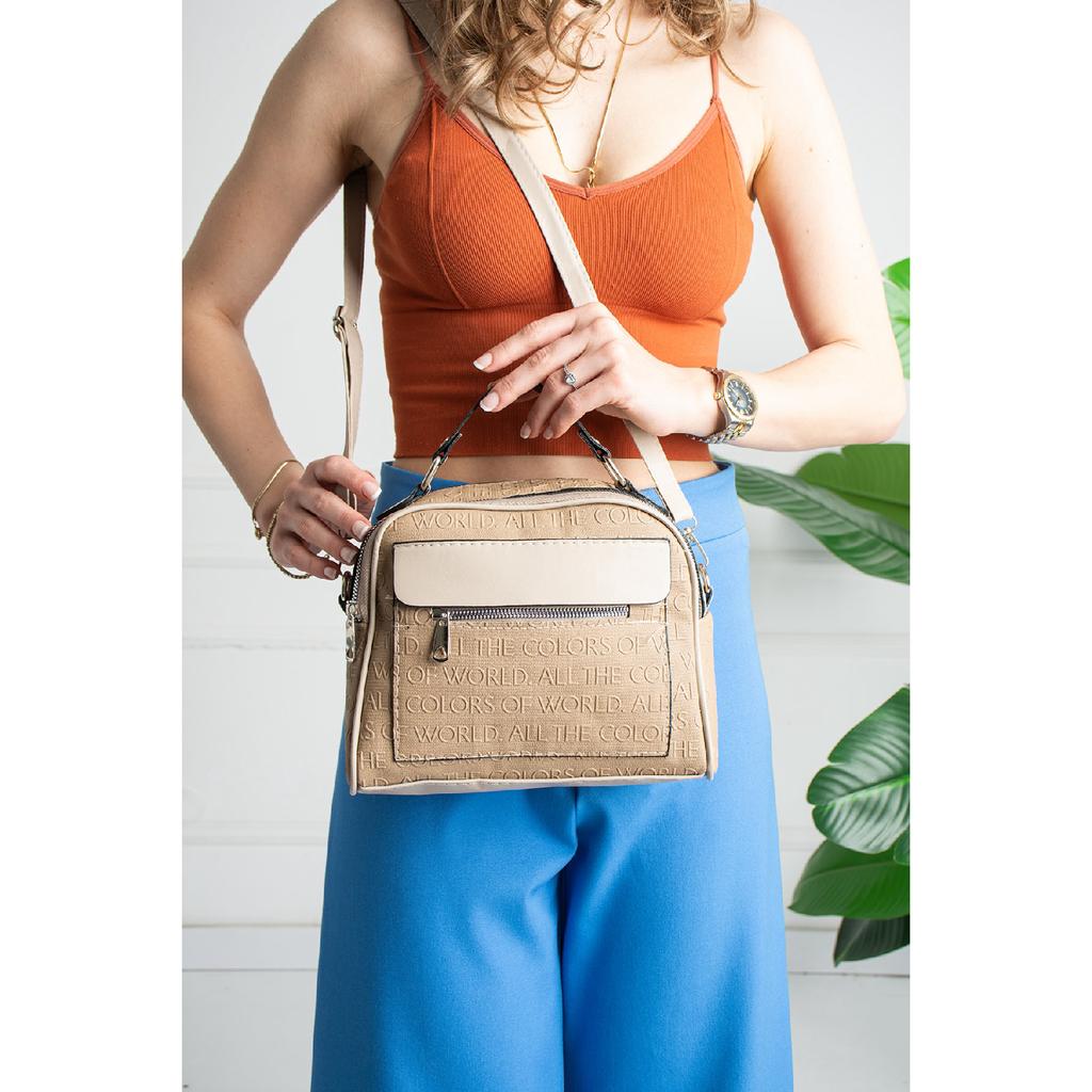 Damen-Hand- und Umhängetasche aus schwarzem Lacost-Leder mit 3 Fächern und verstellbarem Riemen