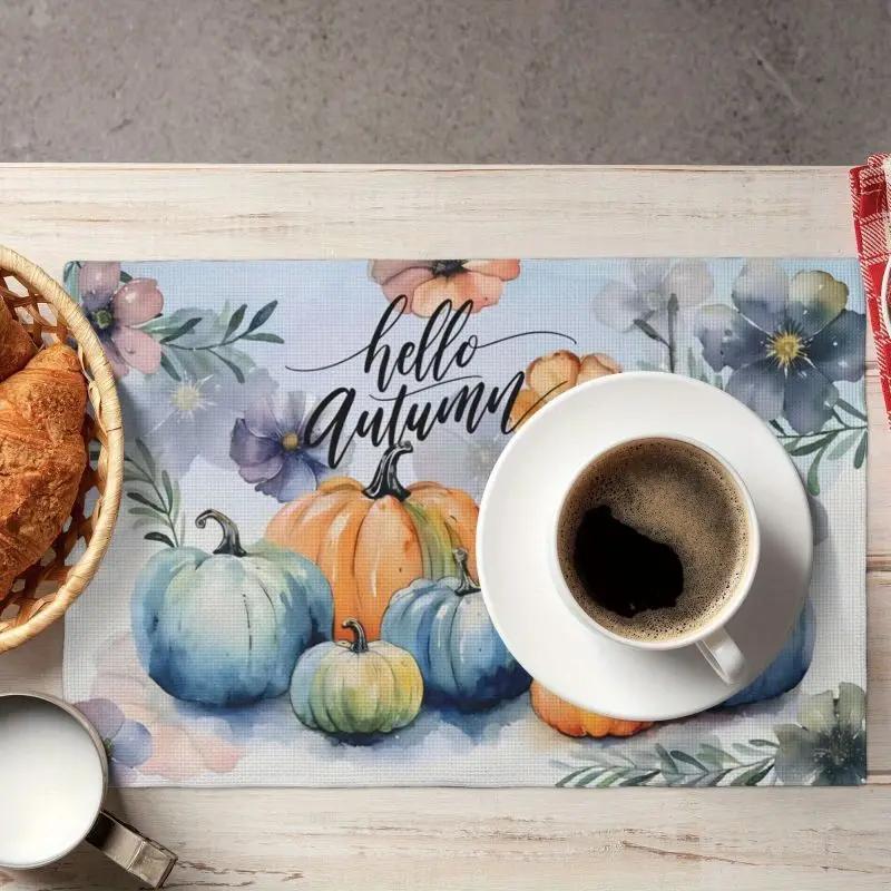 1PC Autumn Pumpkin Placemats for Farmhouse Dining Table Decor Place Mats Linen Table Mats for Party Coffee Cup Pads