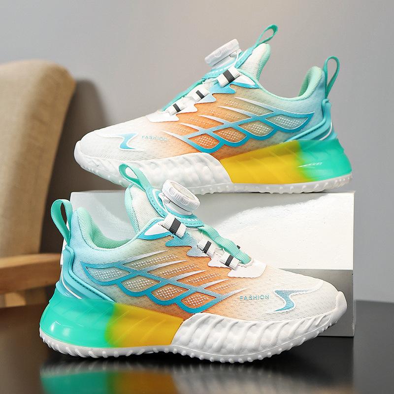 

2025 autumn new boys sports shoes mesh breathable rotating buckle sports shoes medium and older children s running casual shoes 40