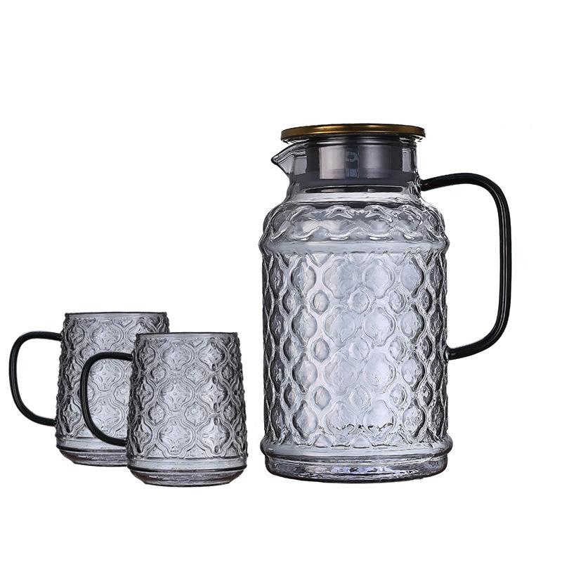Glass High Temperature Resistant Large Capacity Cold Water Kettle Household Summer Refrigerator Water Storage Bottle Juice Cup Cool White Teapot Set