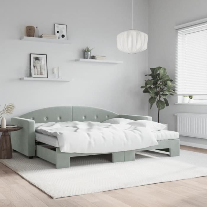 VidaXL Daybed with Trundle and Mattress Light Grey 90x200cm Velvet 3197325