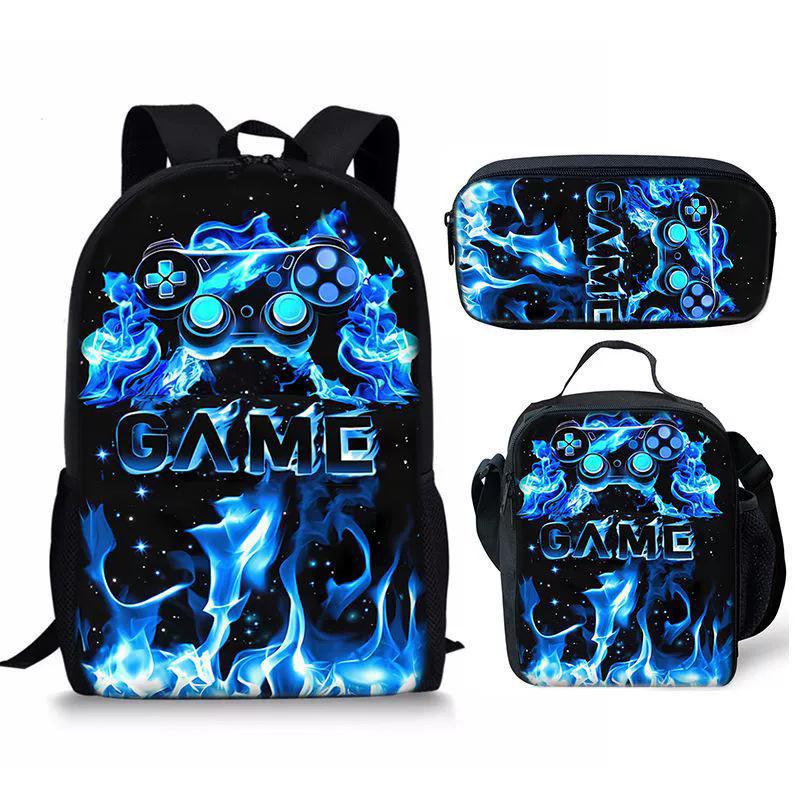 Spielkonsolen-Schülerrucksack D-made Dreiteiliges Paket, Federmäppchen, Bedruckter Rucksack, Rucksack