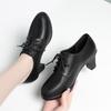 Scarpe da Lavoro da Donna Nere Stringate Tacco Medio Scarpe in Pelle Primavera Autunno Suole Morbide Traspiranti Confortevoli Scarpe Singole Delicatamente