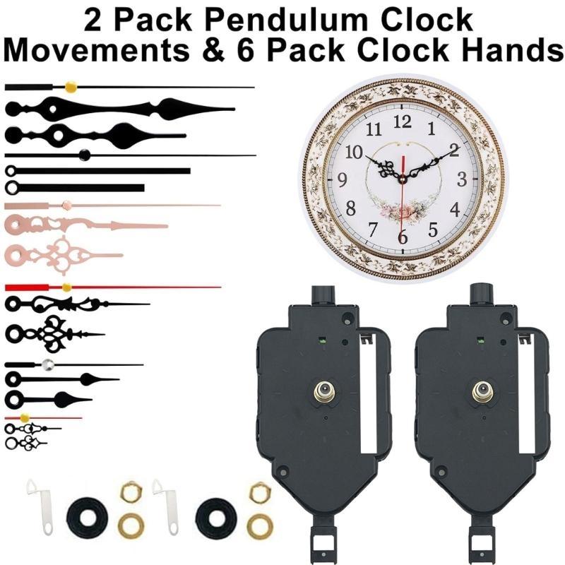 2 Pack Quartzs Pendulum Clock Movement with 6 Pair of Clock Hands for DIY Wall Clock Projects Wall Clock Replacement