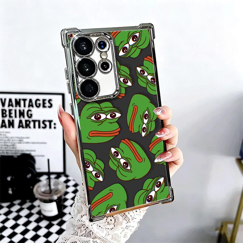 Funny Sad Forg P-Pepe Meme Plating Phone Case For Samsung Galaxy S24 S25 FE S26 Edge S23 Ultra S22 S21 Plus S20 Anti-Fall Airaba