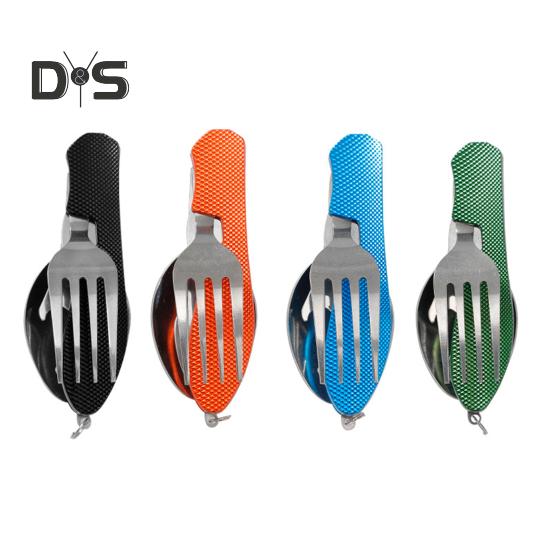 Outdoor Portable Folding Cutlery Heavy Duty Metal Travel Picnic Hiking Backpacking Multifunctional Detachable Fork Spoon Fruit Cutter Collapsible