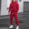 Autumn and winter new men's hooded sweater set solid color sports and leisure set hoodie two-piece set