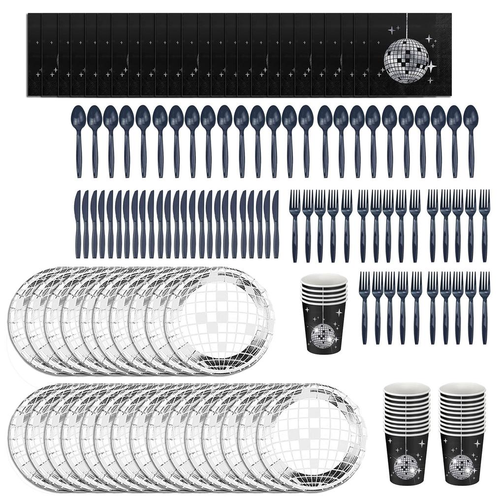 Disposable Tableware Set Party Supplies 9"/7" Silver Disposable Dish Plates Napkins Innerware for Gatherings
