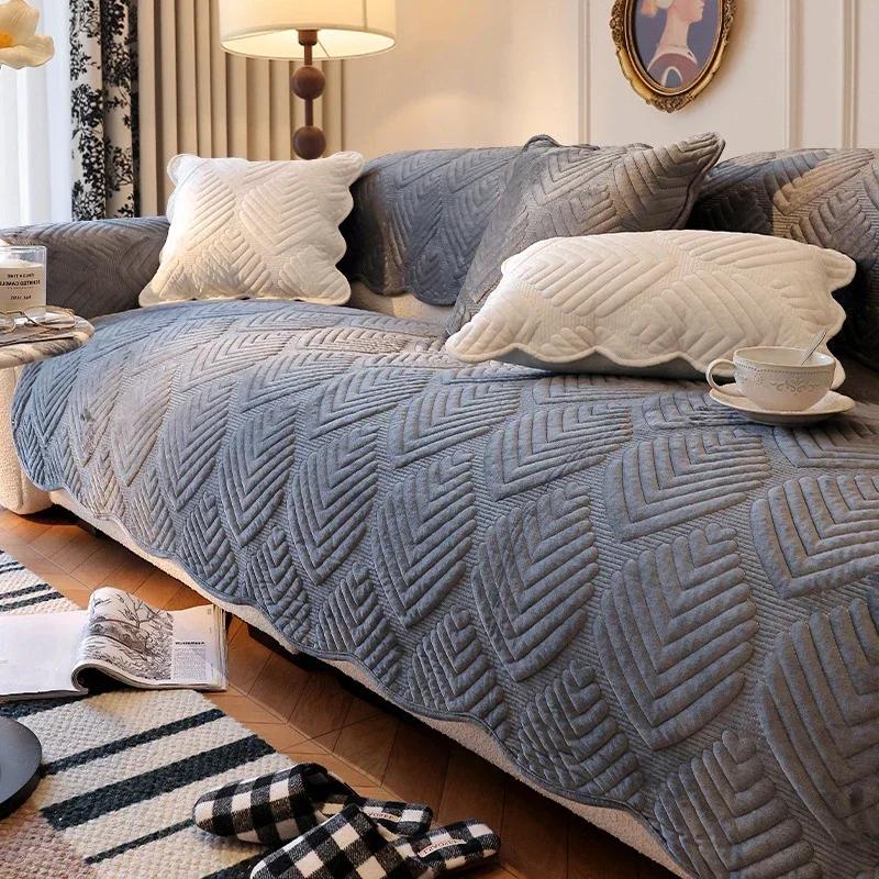 New Autumn and Winter Sofa Cover Fabric Plush Straight Row Anti Slip Sofa Cushion Cover Soft and Versatile One-piece Cream Style