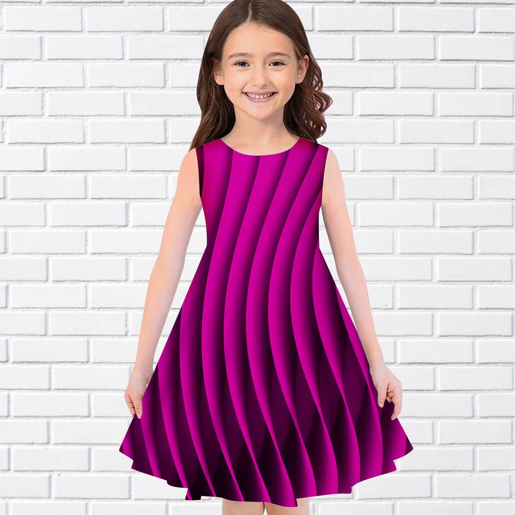 Buy Girls 3D Print Dresses Kids Girl Party Sleeveless Princess Dress ...