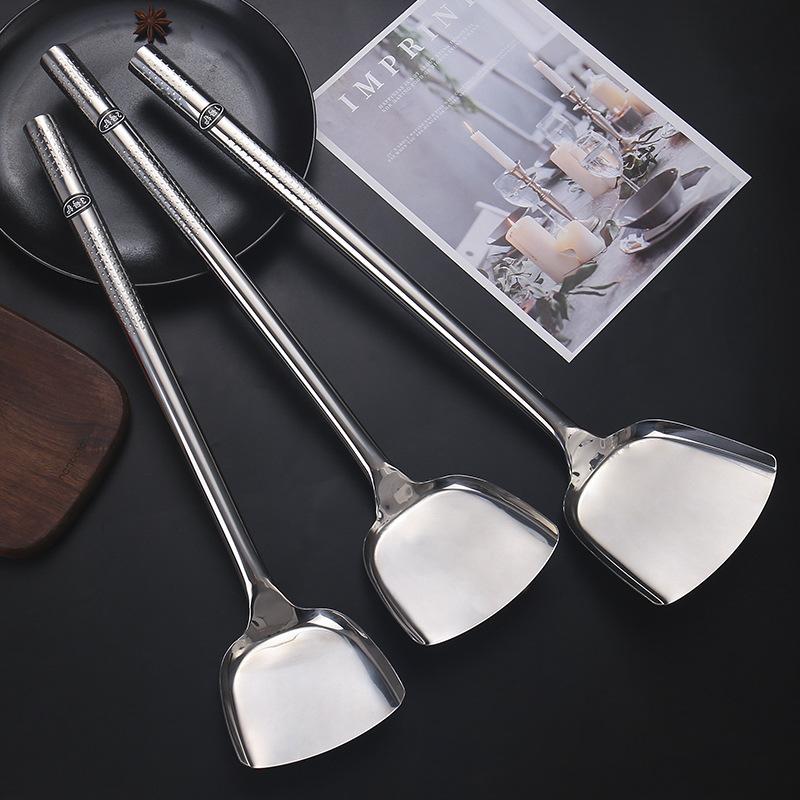 Stainless Steel Long-handled Large Chef's Wok, Thickened Strainer, Spatula, Rice Spoon, Special Serving Spoon for Canteens