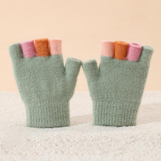Kids Knitted Gloves Winter Half Finger Gloves Soft Color Block Warm Wrist Gloves for Boys Girls Indoor Outdoor Use