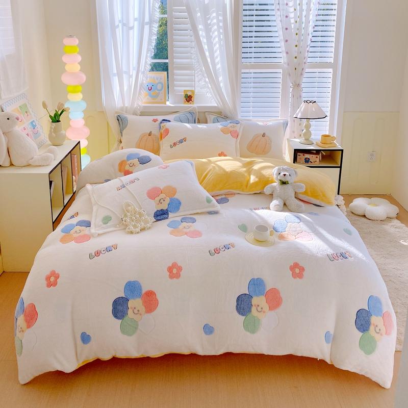 Rosa Dickes Fleece Blume Bettbezug Für Mädchen Winter Warm Flanell Bettdecke Bezug 1 Stück 150 cm Größe Mädchen Bettwäsche Funda Nordica Cama