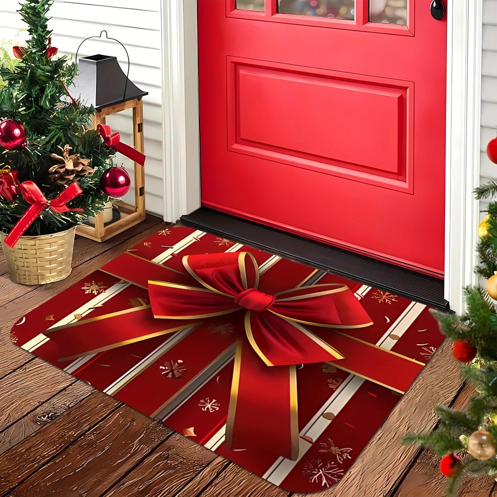 Weihnachtsgeschenk mit Schleife umwickelt Teppich Weiche Fußmatte Willkommensteppich Wohnzimmerteppich Teppich Wohnzimmer Außenteppich Zuhause Dec