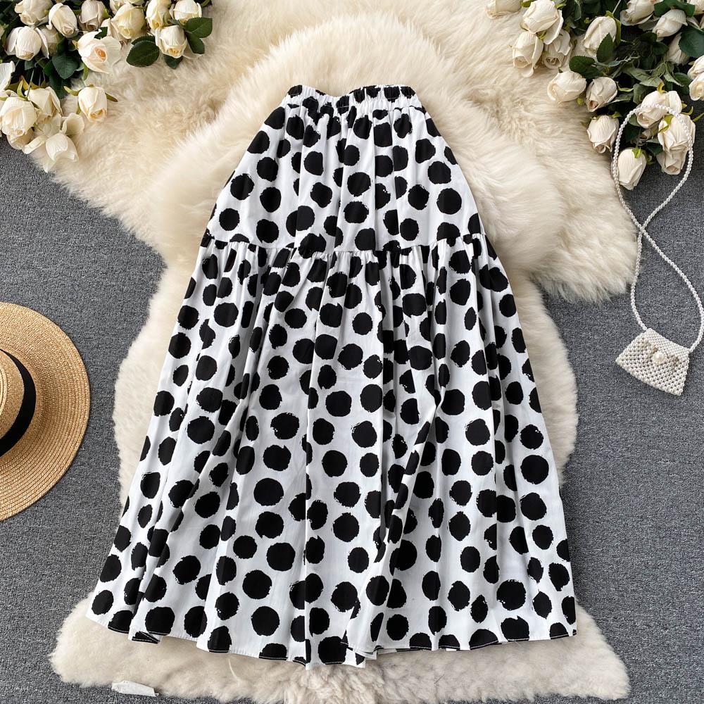 Fashion Polka Dot Elastic Waist Skirt Women's Summer Loose Temperament Large Swing A-Line Skirt Umbrella Skirt