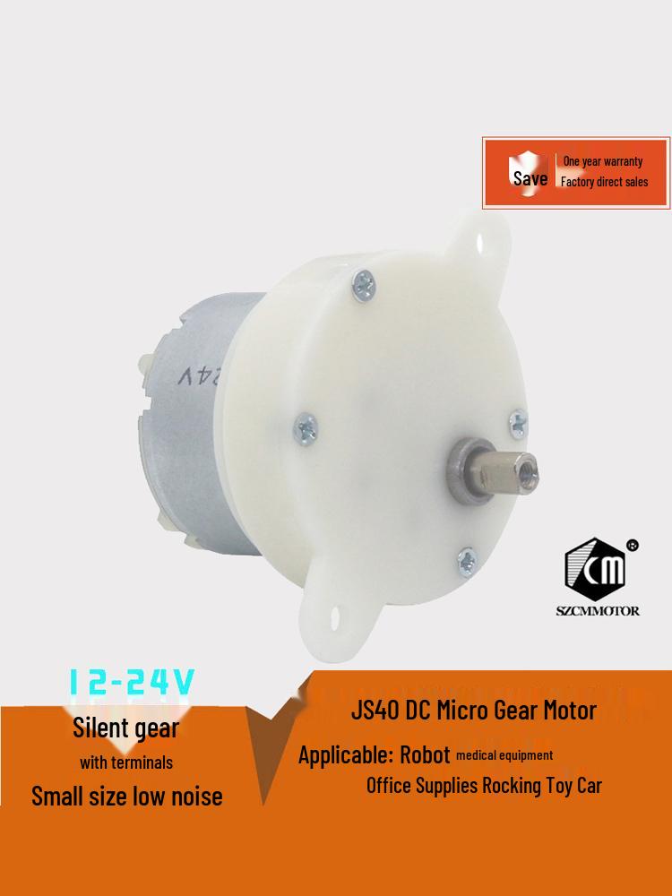 

JS40 DC Micro Gear Motor, 12V/24V, 10 RPM, Plastic Gears, Forward/Reverse Rotation, Low Speed, Compact Design. 24V 10 RPM