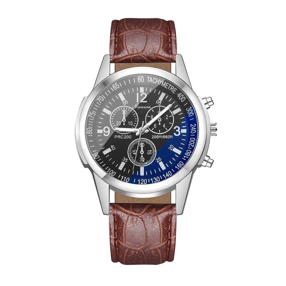

Men s High-End Blue Leather Strap Three-Eye Quartz Watch