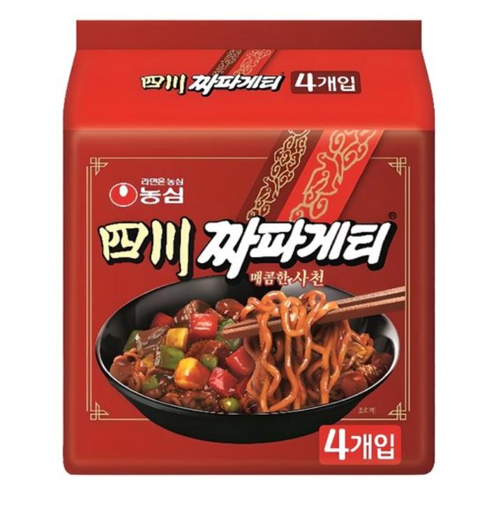 Nongshim Chapagetti Sichuan Spicy 137g × 4 Packs – Korean Spicy Black Bean Noodles