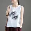 women floral print sleeveless tank top round neck casual loose fit linen blend blouse
