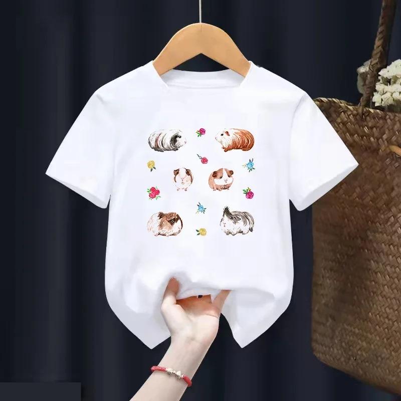 Love Capybara Animal Print T Shirt for Girls/Boys Funny Guinea Pig Tshirt Kawaii Kids Clothes Summer Tops Short Sleeve T-Shirt