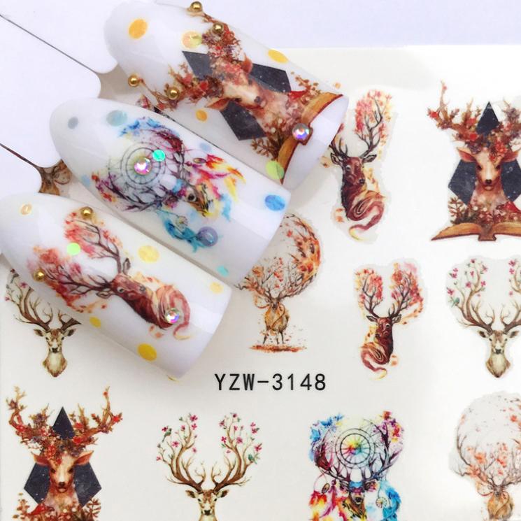 1 Sheet Flower Series Nail Art Water Transfer Sticker Full Wraps Deer Lavender Tattoo Flamingo Nail Tips DIY Decals Decoration