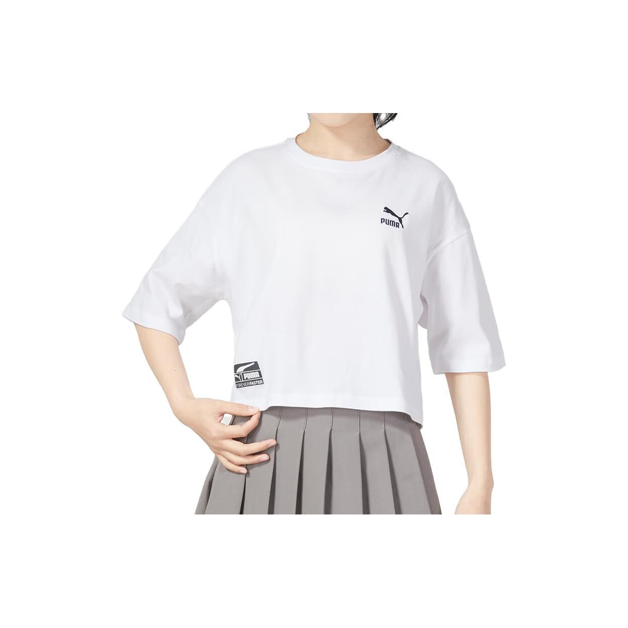 

New PUMA Drop Shoulder Sleeve T Shirt Women s White 623253-02 L