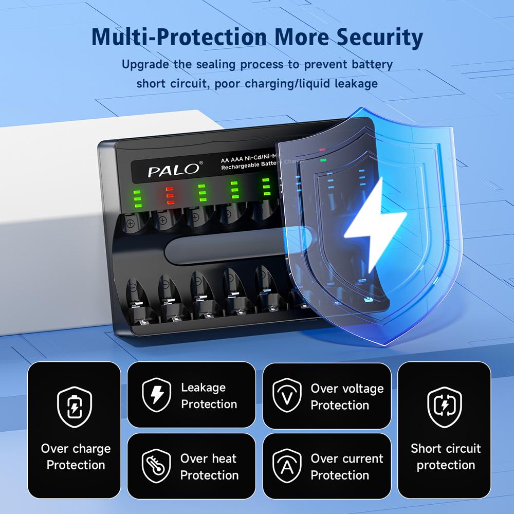 PALO 1.2V NIMH AA Rechargeable Battery with Smart AA Battery Charger 1.2V 3000mAh 2A Battery for Remote Control Toy Camera