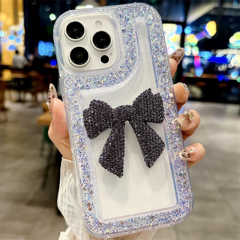 Glitzer Strass Große Schleife iPhone 16/15/14/13/12 Transparent Hülle.