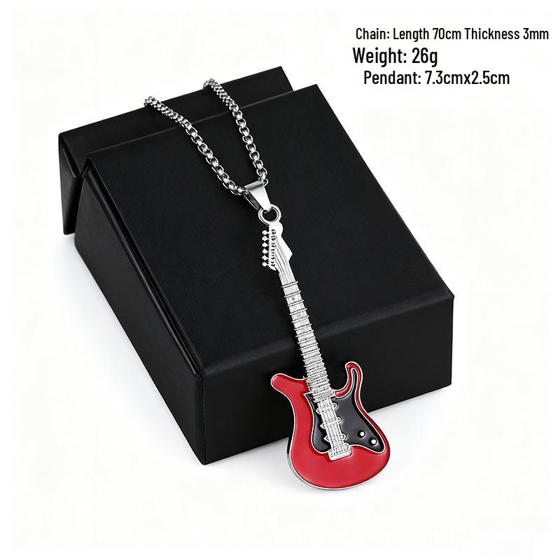 European Hip Hop Guitar Pendant Necklace - Trendy Titanium Steel Street Dance Sweater Chain Ornaments