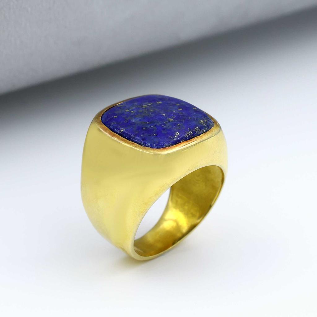 Anillo de Piedra Preciosa Lapislázuli, Anillo de Plata de Ley 925, Anillo de Oro Amarillo, Joyería Hecha a Mano, Regalos de Cumpleaños, Anillo Llamativo