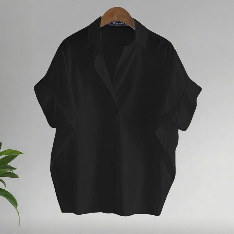 ZANZEA Women Turn Down Collar Loose Casual Short Sleeve Blouse