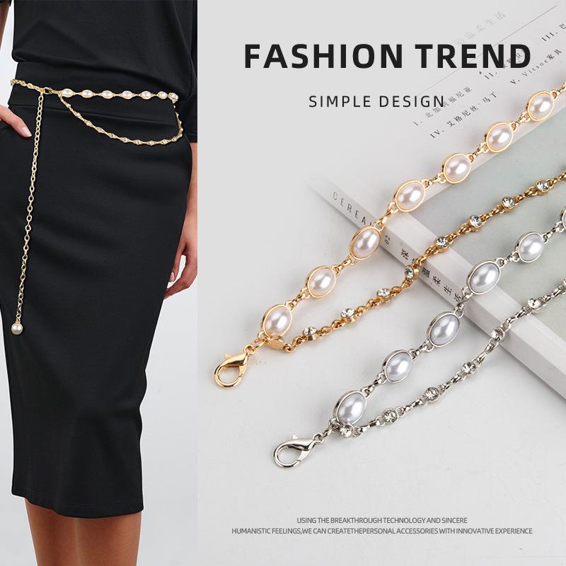 European and American Pearl Chains for Women Fashion Versatile Decorative Dress Body Chain Metal Small Fragrance Waist Chain Women