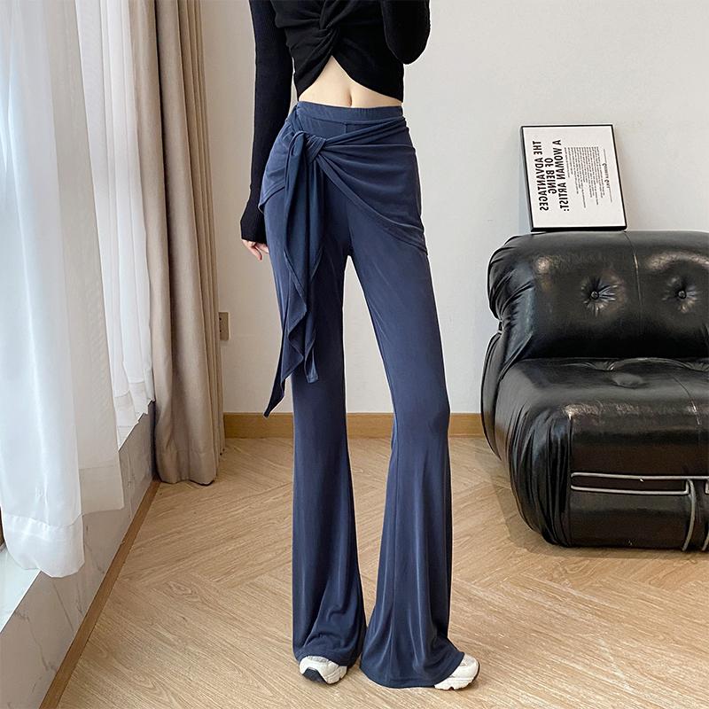 

Весенние новые женские поддельные двухкомпонентные повседневные брюки со шнуровкой из микро-эластичного дышащего материала XL синий