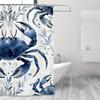 1pc Blue Gray Crab & Foliage Shower Curtain , Polyester, 12 Hooks, Symmetrical Pattern, Summer Bathroom Decor