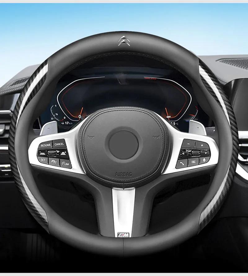 Leather Carbon Fiber Car Steering Wheel Cover Car Accessories For Citroen C1 C2 C3 C4 C5 C6 C8 C4L DS3 DS4 LS DS6 Grand Picasso aog123