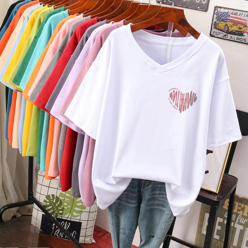 

Футболка з коротким рукавом, Вільного крою, Приталена футболка з V-подібним вирізом з принтом для жінок S білий