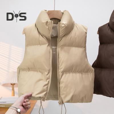 Winter Women Vest Coat Thickened Padded Zipper Closure Stand-up Collar Sleeveless Waistcoat Solid Color Winproof Heat Retention Outdoor Down Coat