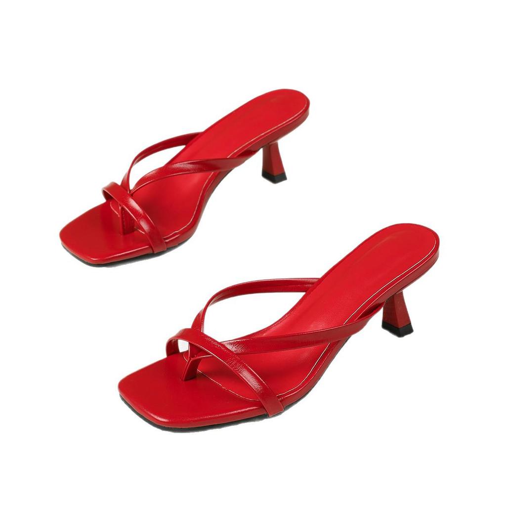 2026 Multi-color Square Toe Kitten Heel Thong Sandals for Women