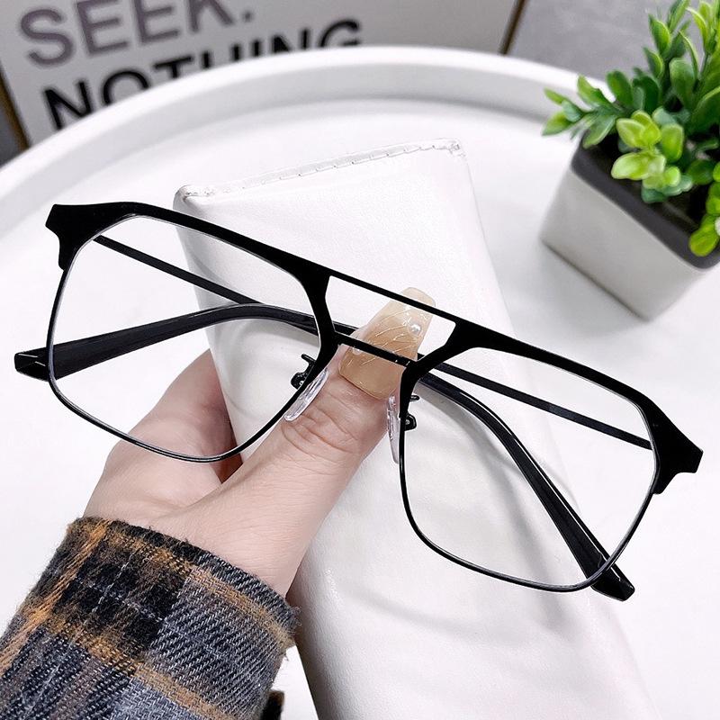 Square Anti-Blue Light Eyeglasses Fashion Double Beam Finished Myopia Glasses Unisex Men Women Luxury Design Near Sight Eyewear