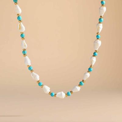 Ocean Style Shell Beads Chain Necklace for Women, Handmade Braided Adjustable Necklace, Stainless Steel Summer Beach Jewelry