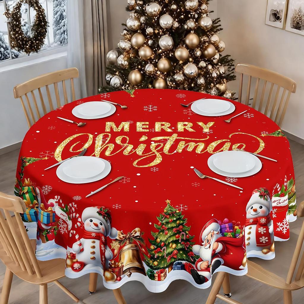 Tablecloth Round Vintage Polyester Cover Protector Round Christmas Table Cloth For Fall Thanksgiving Winter Holiday Kitchen