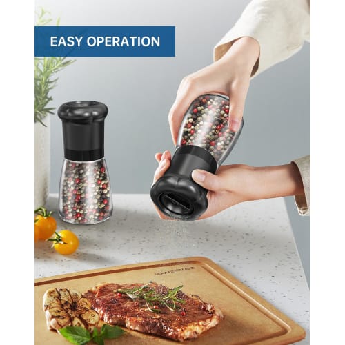 CIRCLE JOY Manual Pepper Mill, Spice Mill for Professional Chefs, Refillable Pepper Shaker, Ceramic Blade, Adjustable Coarseness, BPA-Free 180ml Glass