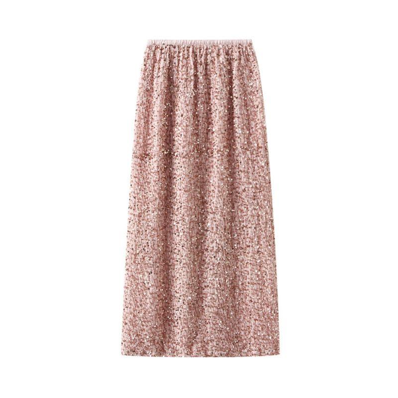 Sequin Elastic Waist Loose Split Skirt Sequin Elastic Waist Loose Skirt