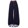 Plus Size Bowknot Plaid Patchwork High Waist Straight-Leg Denim Pants